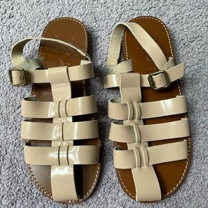 J Crew Fisherman sandals in shiny spazzolato leather